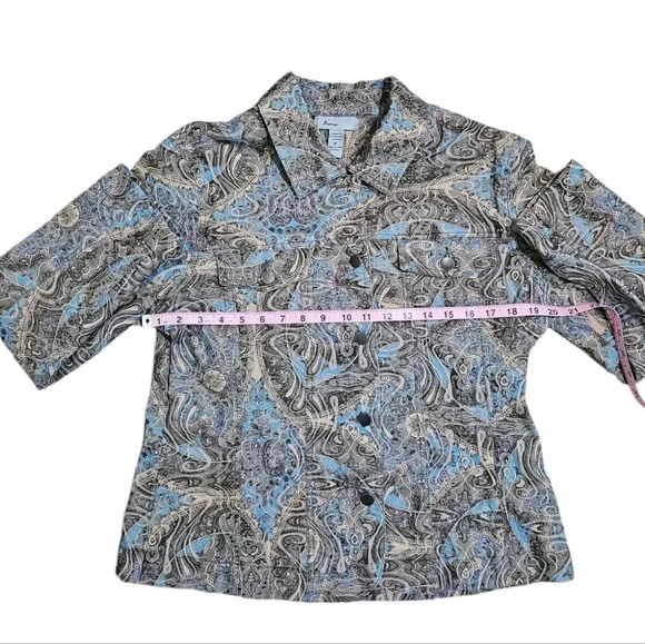 Analogy Paisley Print Denim Jacket XL Western Boho Snap Front Stretch Earthy 90s - Picture 5 of 6